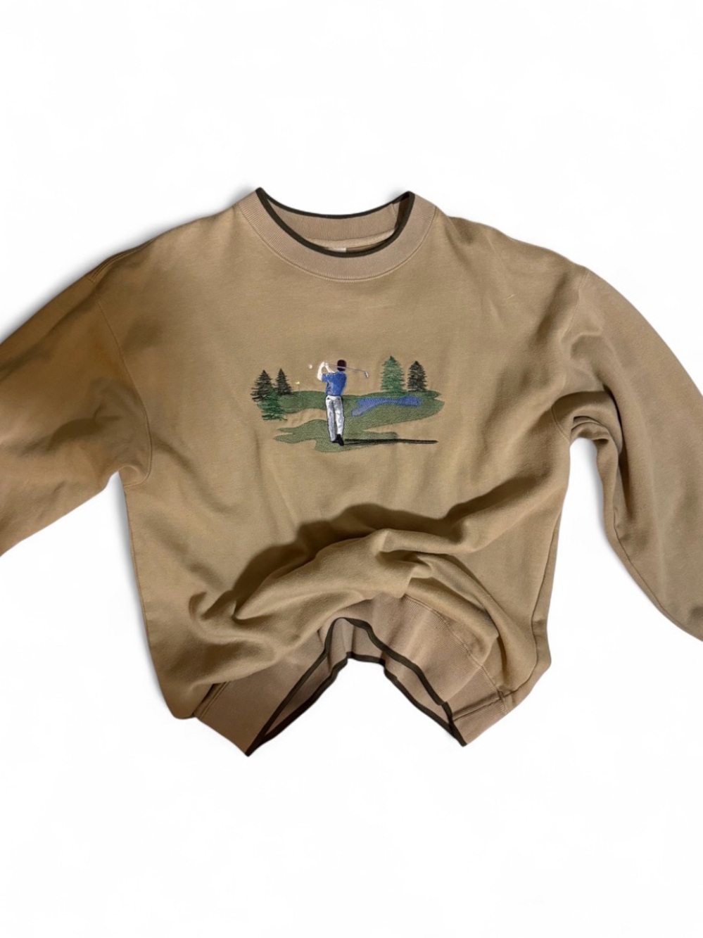 90s Men's Golf Embroidered Crewneck Sweater - Tan Size L